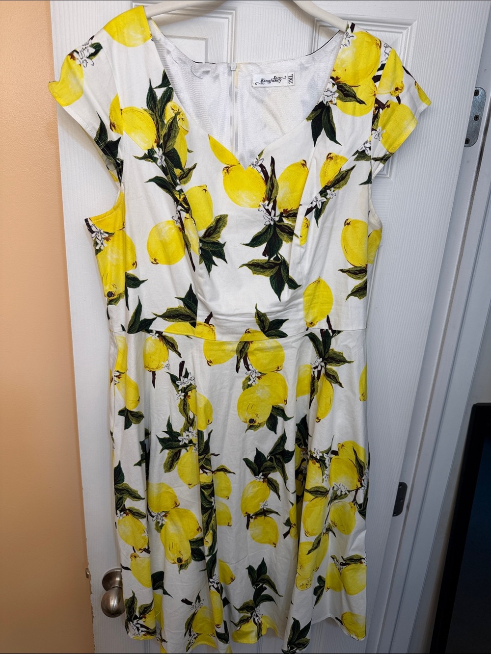 White Lemon-Print Fit & Flare Dress - Yellow Floral